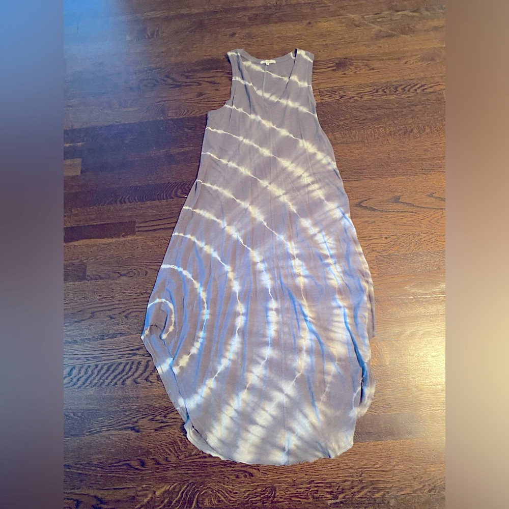 Z Supply Reverie Midi Slub cotton tie dye dress, XS, grey/white